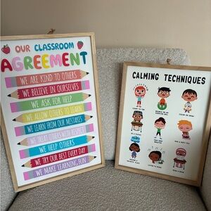 Classroom Agreement and Calming Techniques Wood Signs